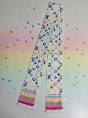 White Multicolor Monogram Silk Scarf Bandeau